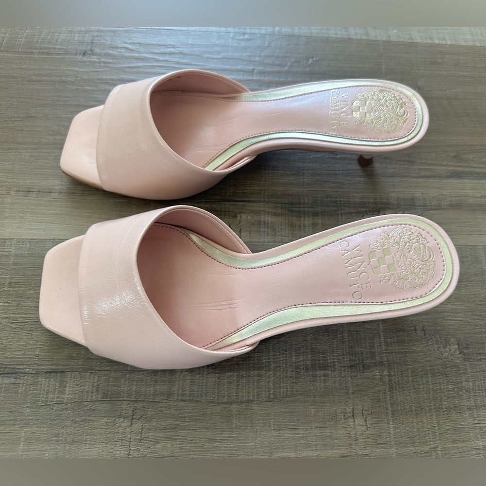 Vince Camuto Leather Kitten Mules - Faiza - 6M - Pale Peony - Picture 2 of 8